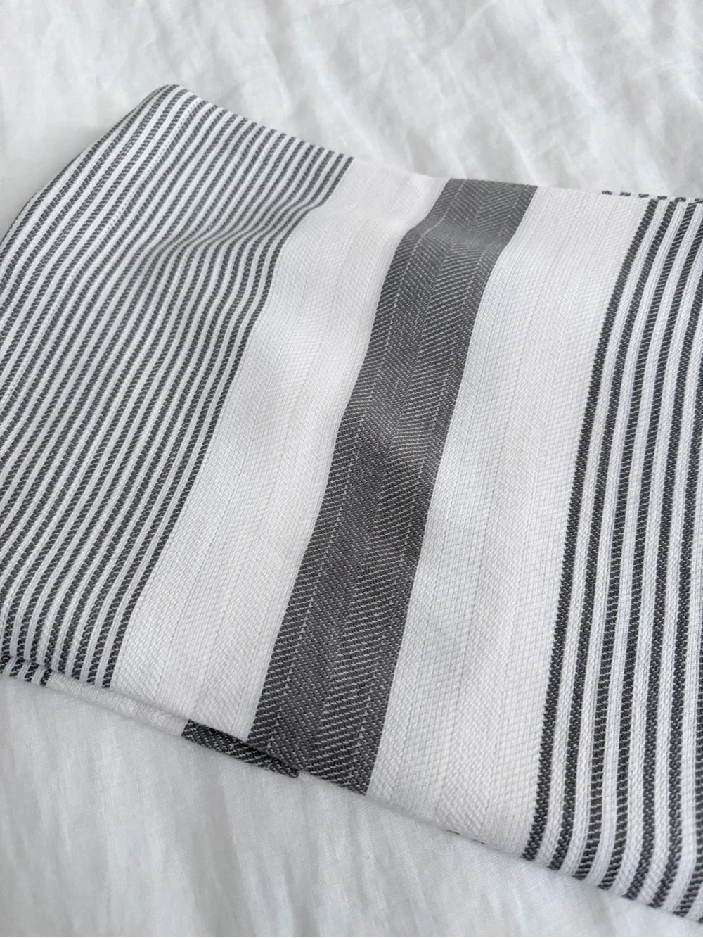 Gray and White oversized (2) Towels with Striped Design